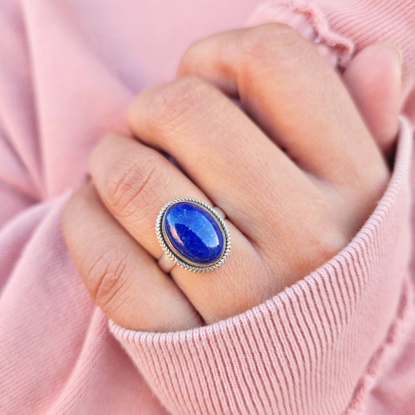 Echte Lapis Lazuli Ring, Lapis Zilveren Ring, Lapis Lazuli Ring, Sterling Zilveren Ring, Lapis Lazuli Statement Ring, Moederdag Cadeau