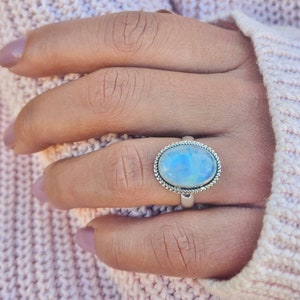 Genuine Moonstone Ring, Moonstone Silver Ring, Handmade Ring, Moonstone Ring, Rainbow Moonstone Ring, Moon Stone Ring, Mother's Day Gift image 6
