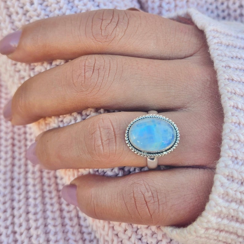 Genuine Moonstone Ring Moonstone Silver Ring Handmade Etsy