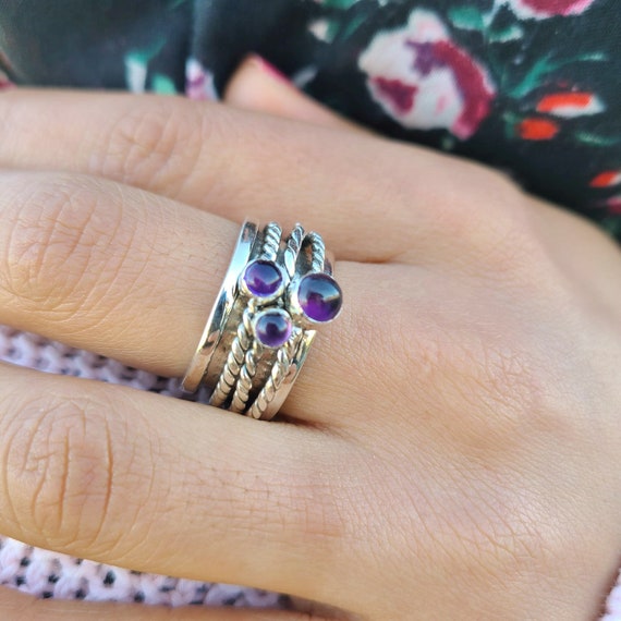 Natural Amethyst Meditation Ring Spinner Ring Sterling Silver Ring Promise Ring Worry Ring Anxeity Ring Amethyst Ring Designer Ring