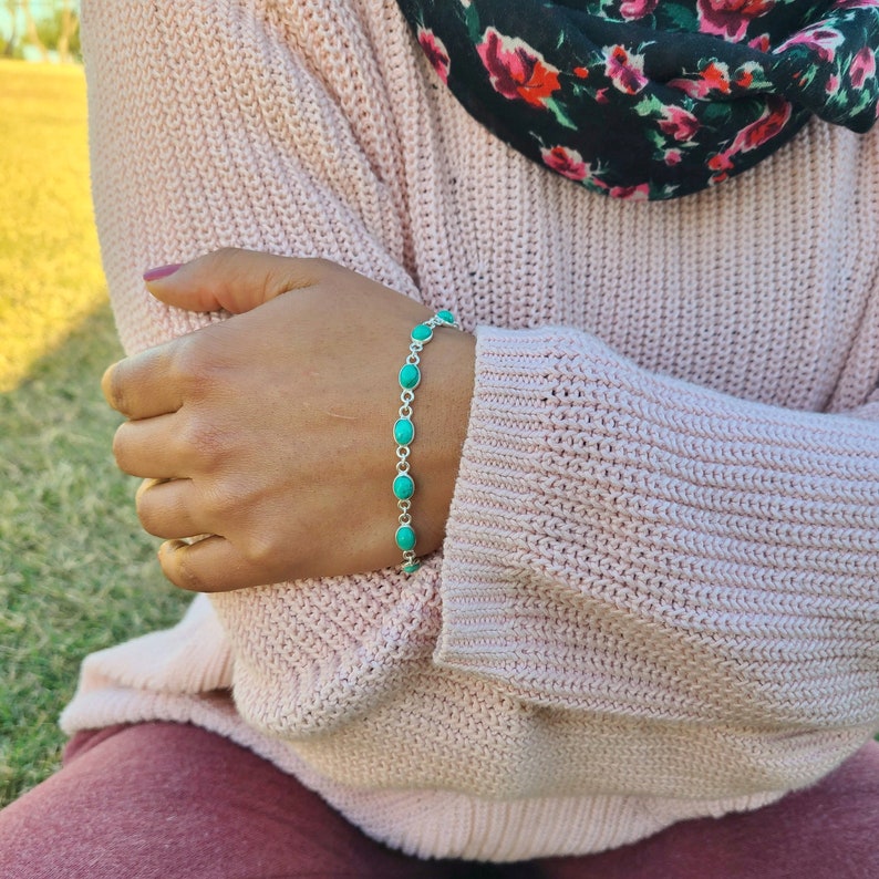 Silver Turquoise Bracelet Boho Bracelet Genuine Turquoise Bracelet Turquoise Bracelet 92.5 Sterling Silver Bracelet Bohemian Jewelry