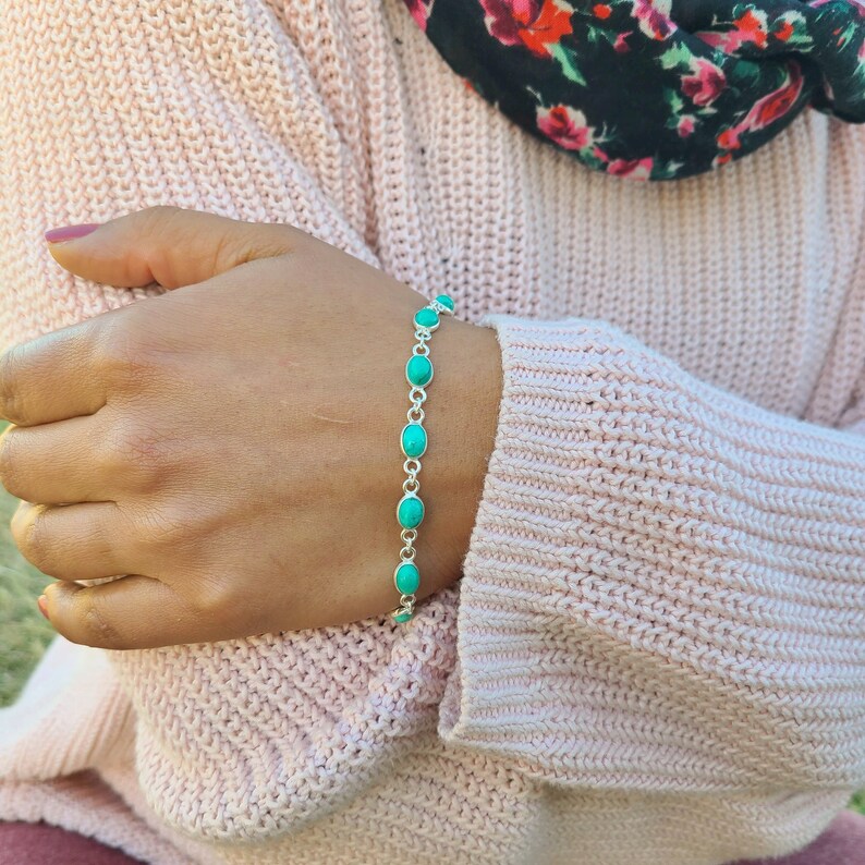 Silver Turquoise Bracelet Boho Bracelet Genuine Turquoise Bracelet Turquoise Bracelet 92.5 Sterling Silver Bracelet Bohemian Jewelry