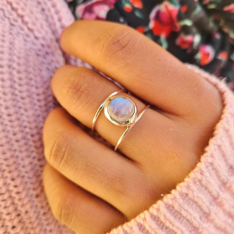 Genuine Moonstone Ring Moonstone Silver Ring Moonstone Ring Etsy