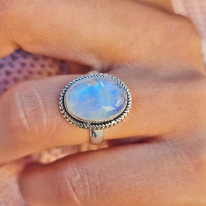 Genuine Moonstone Ring, Moonstone Silver Ring, Handmade Ring, Moonstone Ring, Rainbow Moonstone Ring, Moon Stone Ring, Mother's Day Gift image 9