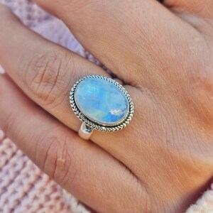 Genuine Moonstone Ring, Moonstone Silver Ring, Handmade Ring, Moonstone Ring, Rainbow Moonstone Ring, Moon Stone Ring, Mother's Day Gift image 10