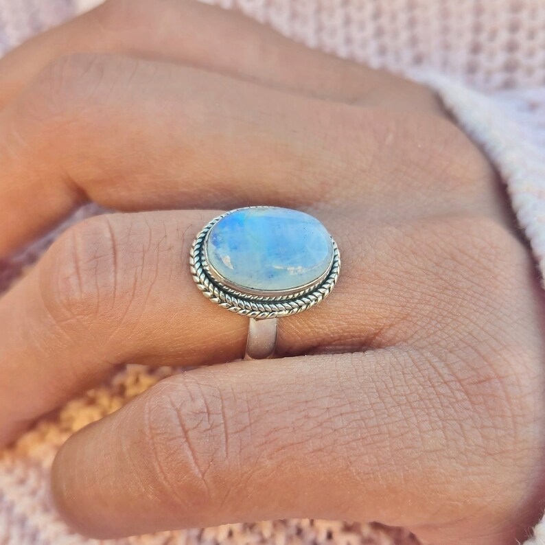 Genuine Moonstone Ring, Moonstone Silver Ring, Handmade Ring, Moonstone Ring, Rainbow Moonstone Ring, Moon Stone Ring, Mother's Day Gift image 4