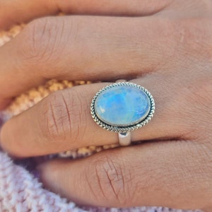 Genuine Moonstone Ring, Moonstone Silver Ring, Handmade Ring, Moonstone Ring, Rainbow Moonstone Ring, Moon Stone Ring, Mother's Day Gift image 5