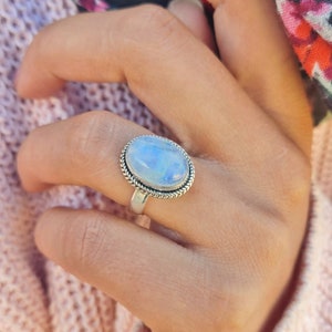 Genuine Moonstone Ring, Moonstone Silver Ring, Handmade Ring, Moonstone Ring, Rainbow Moonstone Ring, Moon Stone Ring, Mother's Day Gift image 8