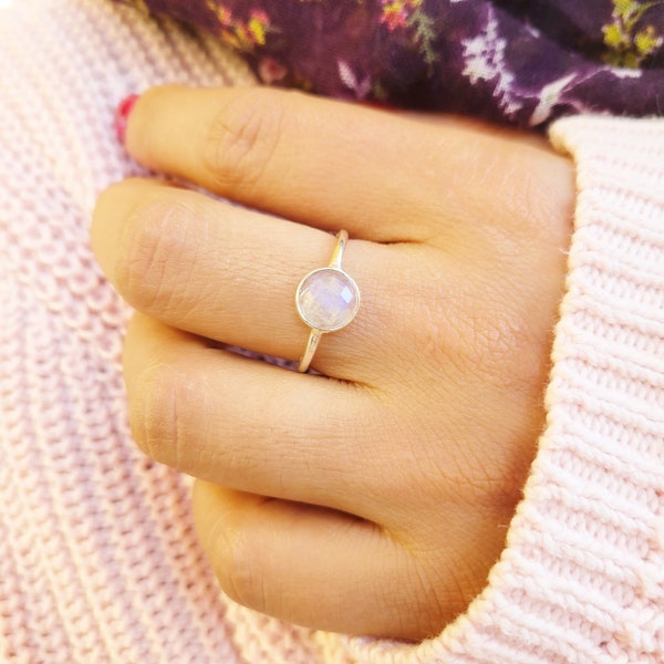 Genuine Moonstone Ring, Moonstone Silver Ring, Dainty Moonstone Ring, Moonstone Ring, Boho Ring, Dainty Silver Ring, Rainbow Moonstone Ring