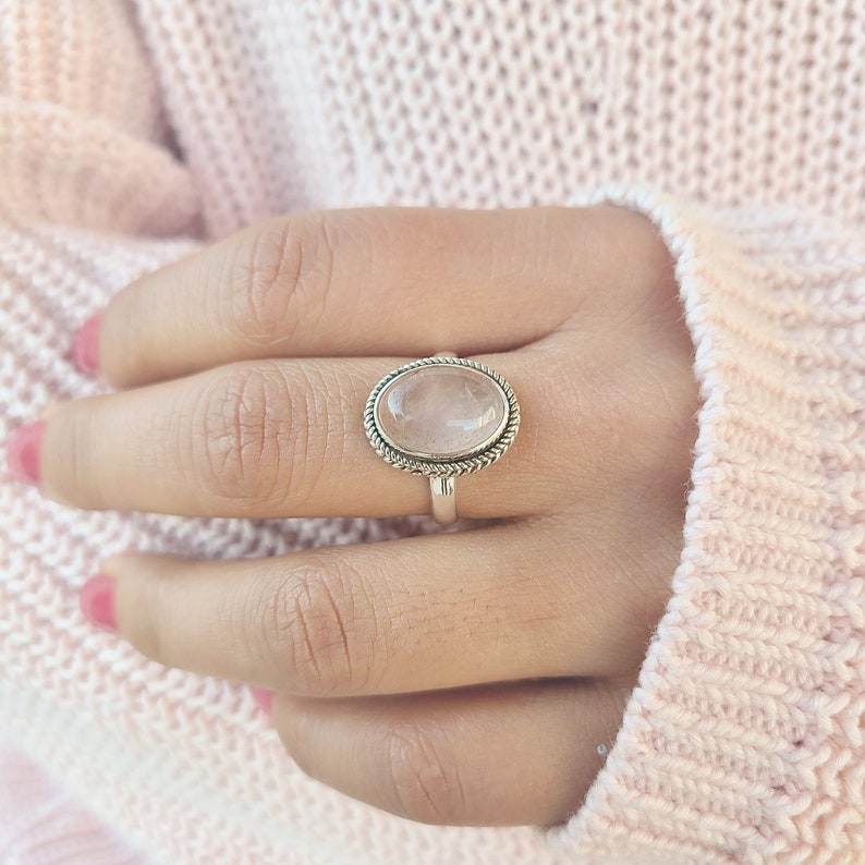 Genuine Rose Quartz Ring Silver Rose Quartz Ring Rose Quartz Etsy