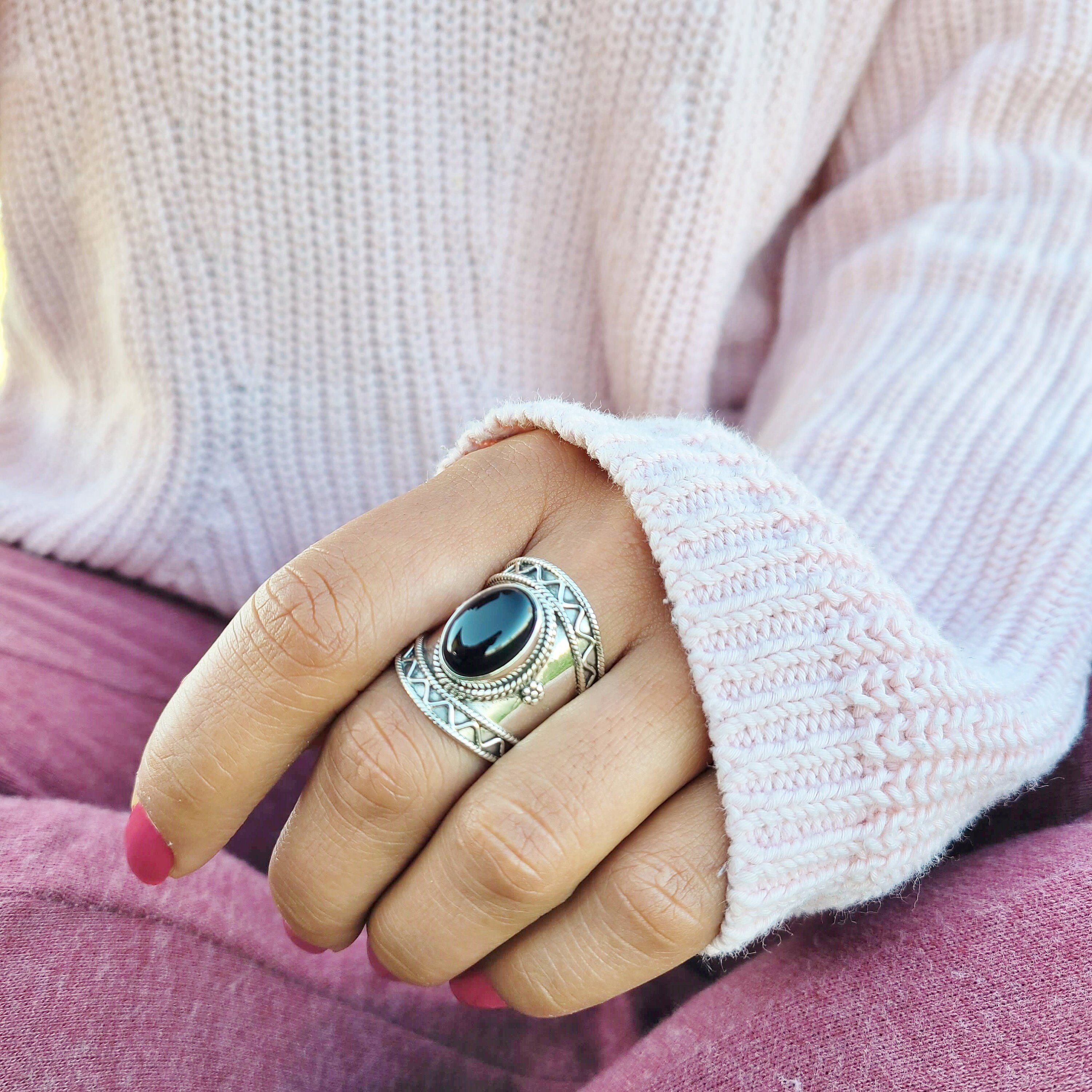 Genuine Black Onyx Ring Black Onyx Silver Ring Black Onyx Etsy