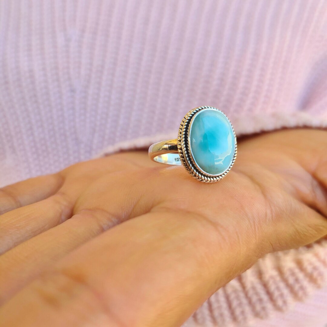 Genuine Larimar Ring, Larimar Silver Ring, Larimar Ring, Silver Ring