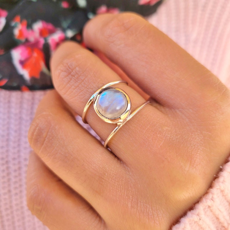 Genuine Moonstone Ring Moonstone Silver Ring Moonstone Ring Etsy