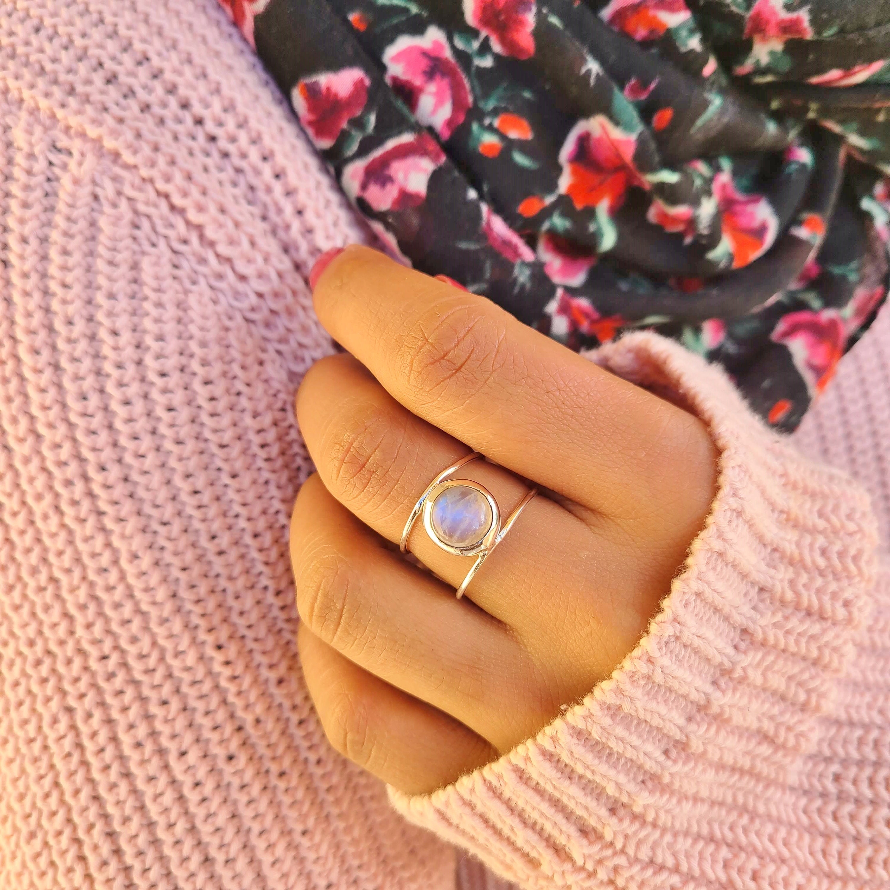 Genuine Moonstone Ring Moonstone Silver Ring Moon Stone Ring