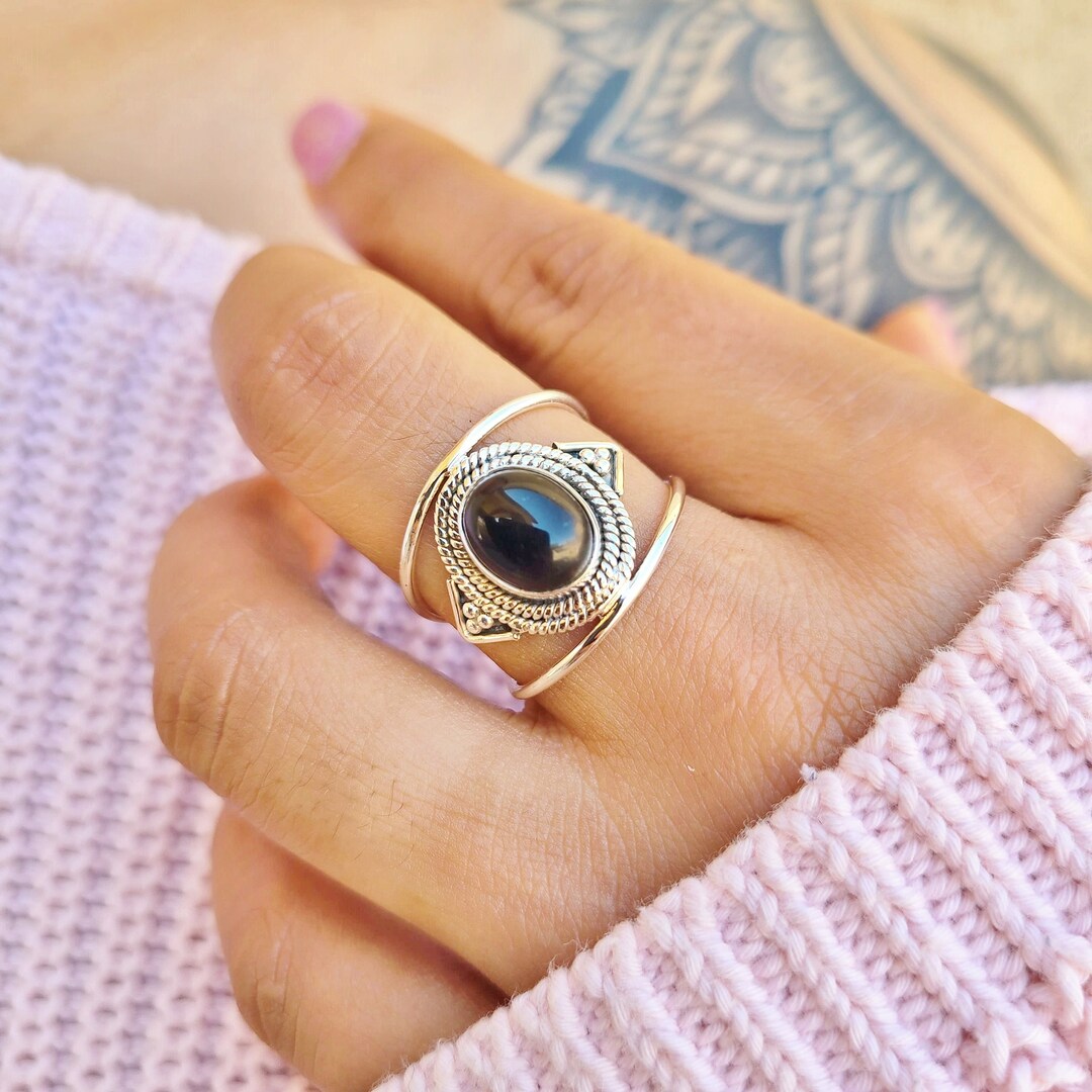 Genuine Black Onyx Ring, Black Onyx Silver Ring, Black Onyx Sterling