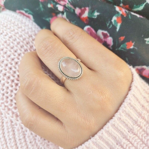 Genuine Rose Quartz Ring, Silver Rose Quartz Ring, Rose Quartz Ring, Dainty Ring, Rose Quartz Dainty Ring, Quartz Ring, Mother's Day Gift