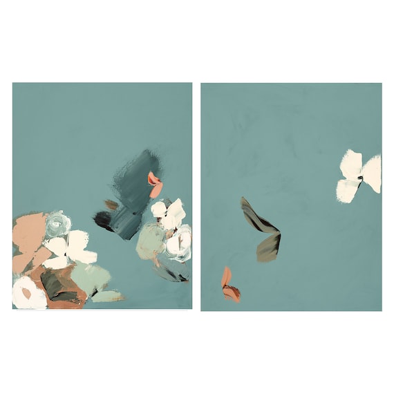 Diptych - Cool Tone Abstract Botanicals