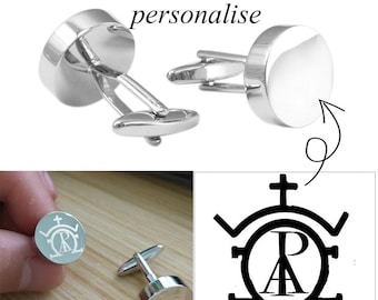 Personalized carved cufflinks and signature cufflinks. Company LOGO cufflinks, personalized name cufflinks. Silver round lettering cufflinks