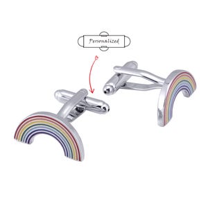 Rainbow cufflinks, personalized name cufflinks, wedding cufflinks, cufflinks for best man, wedding anniversary gift