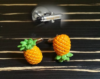 Personalized name cufflinks, personalized fruit cufflinks. Pineapple cufflinks. Vintage pineapple shape cufflinks. Pineapple cufflinks