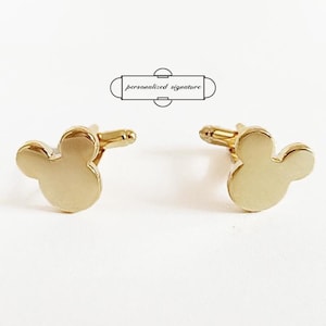 Gemelos de Mickey personalizados con estilo de dibujos animados, gemelos de boda de oro simples, regalos de boda grabados personalizados, anillos para ocasiones especiales y comerciales