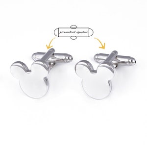 Gemelos de Mickey personalizados: gemelos de boda de plata sencillos, gemelos con nombre grabado personalizado, regalo de boda para el padrino de boda para el padre de la novia