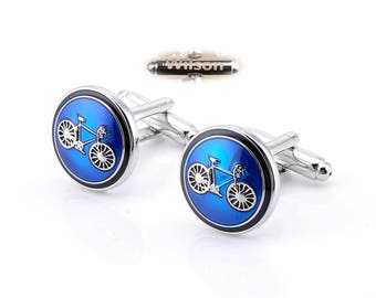 Blue cufflinks, personalized Christmas gifts, blue bicycle cufflinks,cycling cufflinks, wedding cufflinks,bridesmaid cufflinks,and cufflinks