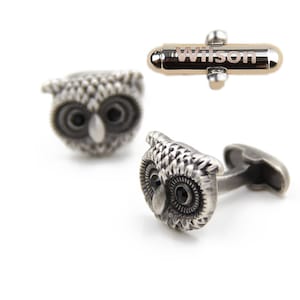 Custom Engraved,Owl Cufflinks ,Gifts for Men , Anniversary Gift,Elegant Monogrammed Cufflinks,Vintage Style Cufflinks ,Fan Gift for him