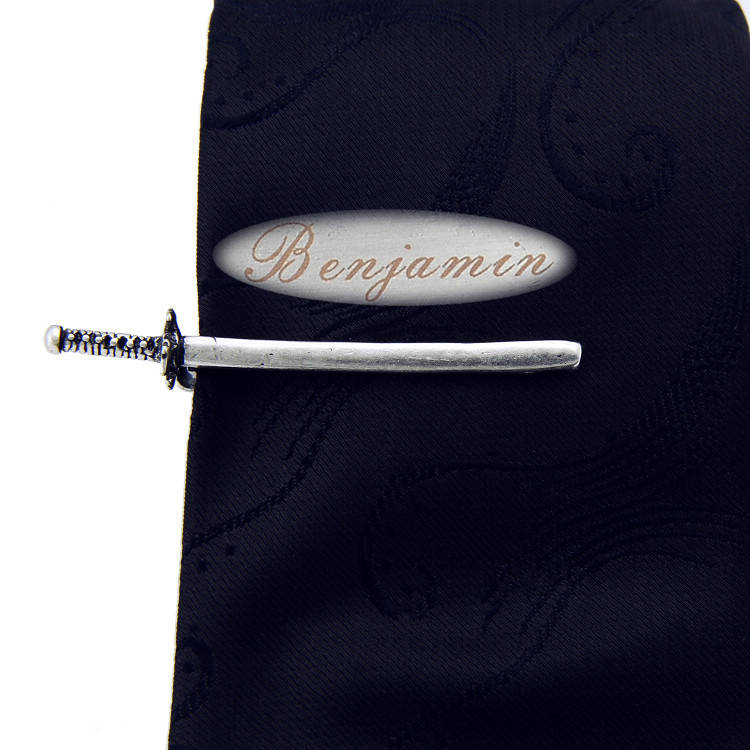 Engraved sword tie clip. Personalized name tie clip. Ancient sword tie clip. Vintage fashion tie clip. Weapon tie clip