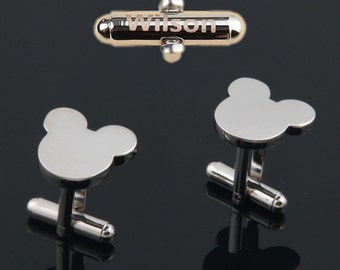 cuff links personalized,disney cufflinks,silver mickey cufflinks,Mouse Bear Ears Cufflinks,Mickey Mouse wedding gold Wedding cufflinks
