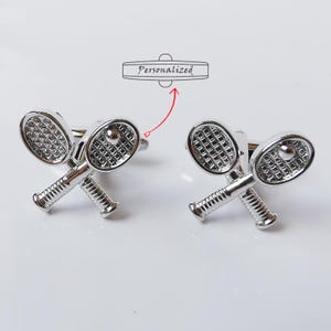 Personalized name cufflinks.Tennis Racket Cufflinks,Tennis Ball Cufflinks, Men&#39;s Cuff Links, Wedding Cuff Links, Father&#39;s Day