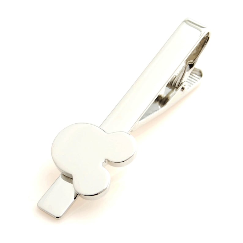May include: Silver tie clip with a Mickey Mouse head design.