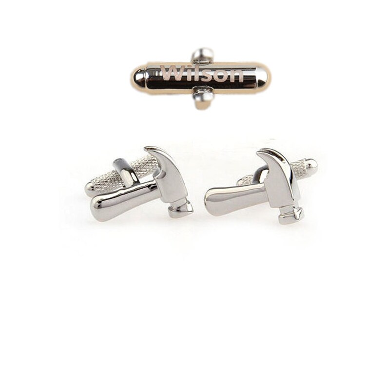 engraved name,Pliers And Hammer Tool Handyman Cufflinks,Hammer Silver Tone CuffLinks, Best Gift For Dad,Groomsmen Cufflinks, Groomsmen Gifts image 1