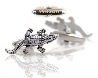 Personalized Name Cufflinks,Crocodile cufflinks, fierce fish cufflinks, engraved cufflinks, personalized initials，Christmas presents