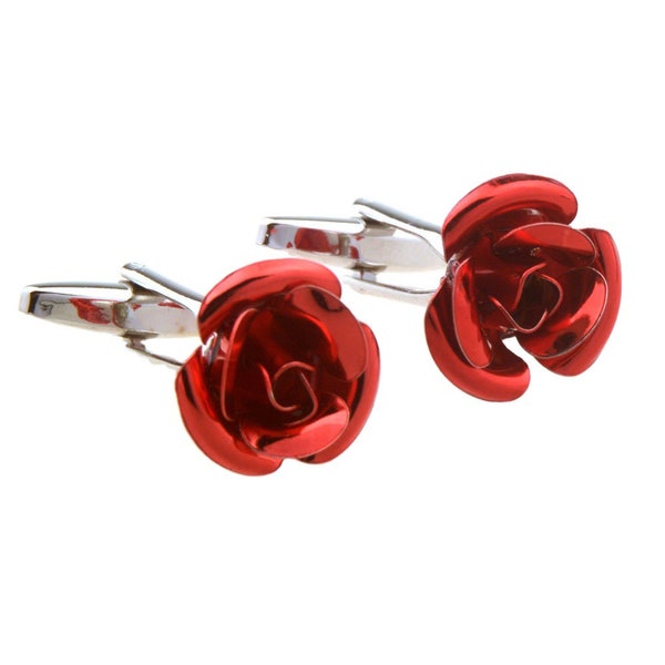 Red Rose Cufflinks-Name Cufflinks - Personalized Initials Cufflinks - Wedding Anniversary Cufflinks - For Groomsmen - Wedding Gifts