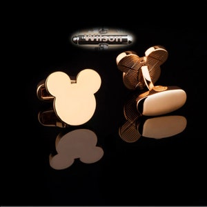 personalized unique cufflinks engraving alphabet ,gold mickey wedding cufflinks,Disney Mickey Mouse Silhouette Gold Tone CufflinksGift Box image 2
