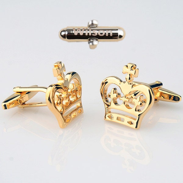 custom Mens jewelry Personalized Gold Crown Cufflinks fathers day