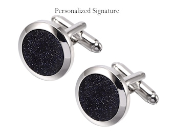 Personalized Name Black Cufflinks - Agate Cufflinks - Paradise Metal Black Agate Cufflinks - Black Agate Buttons - Black Cufflinks Round