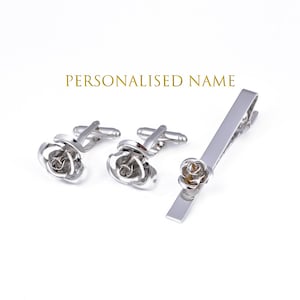 silver rose tie clip, golden rose flower cufflinks, wedding cufflinks, wedding tie clip gift for best man-Father of the Bride gift