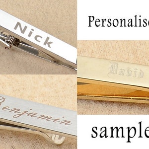 Personalized carved bullet cufflinks, personalized signature bullet tie clip. personalized name Gold and silver two-tone bullet tie clip image 4