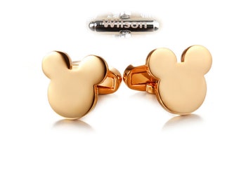 personalized unique cufflinks engraving alphabet ,gold mickey wedding cufflinks,Disney Mickey Mouse Silhouette Gold Tone Cufflinks+Gift Box
