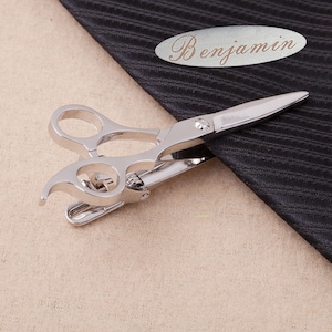 Men&#39;s Personalized Tie Clip,Scissors Tie Clip, Scissors Tie Tack, Hero Tie Tack, Gold Tie Clip,Anniversary Tuxedo Bridal Wedding Party