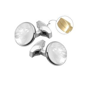 Gemelos de boda con nombre personalizado - Gemelos de nácar - Gemelos de nácar de plata - Gemelos de padrinos de boda