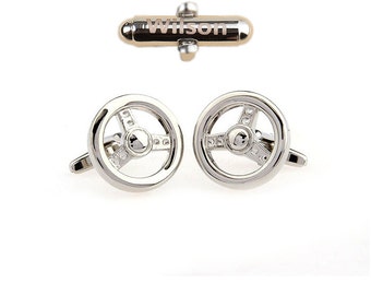 Steering wheel cufflinks,Engraved CuffLinks, Wheel cuff links, Propeller cufflinks, Fancy cufflinks, Car ,  Men's Gifts,Nautical