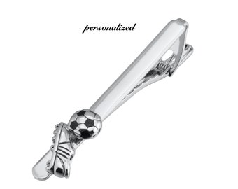 Clip de corbata de fútbol con iniciales personalizadas, corbata de fútbol, clip de fútbol de la Copa del Mundo masculina, regalo de Navidad para el Día del Padre