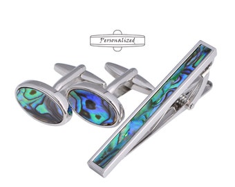 Natural abalone shell tie clip-shell cufflinks set-high-end colorful fritillary-cufflinks set-Groom's Cufflinks - Groomsmen Gifts