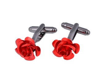 Rose Flower Cufflinks, Personalized Initial Cufflinks, Wedding Anniversary Cufflinks, Groomsmen Gifts