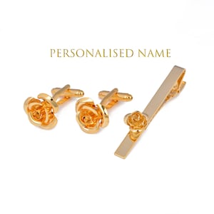 pince à cravate de rose, boutons de manchette de fleur de rose, boutons de manchette de mariage, clip de cravate de mariage cadeau pour le meilleur homme