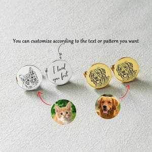 Gemelos personalizados con retrato de mascota - Diseño de animal personalizado - Gemelos con nombre personalizado - Gemelos de boda personalizados - Gemelos tallados