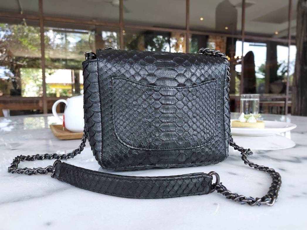 Black python bag crossbody flap bag | Etsy